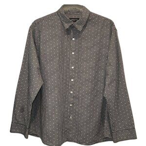 Claiborne Stretch Black, Gray & White Check 100% Cotton Dress Shirt Men's 2XL